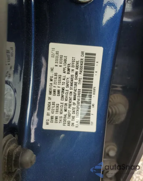 2015 Honda Accord Sport из США, поврежденный, VIN 1HGCR2F5XFA124959